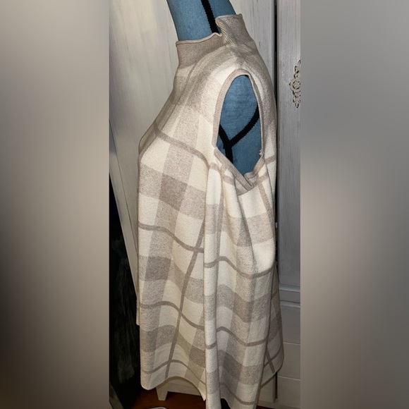 Style & Co Womens Size  XL Plaid Cold Shoulder Pullover Sweater Cream & Tan - Picture 7 of 9